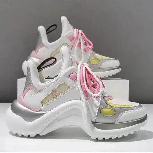 Womens Chunky Sneakers | Temperature-Regulating Low-Top Sports Shoes in Pink, Sky Blue