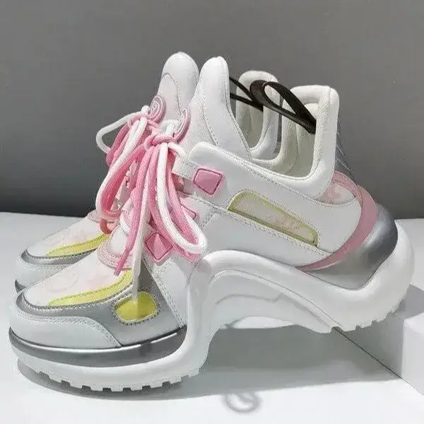 Womens Chunky Sneakers | Temperature-Regulating Low-Top Sports Shoes in Pink, Sky Blue