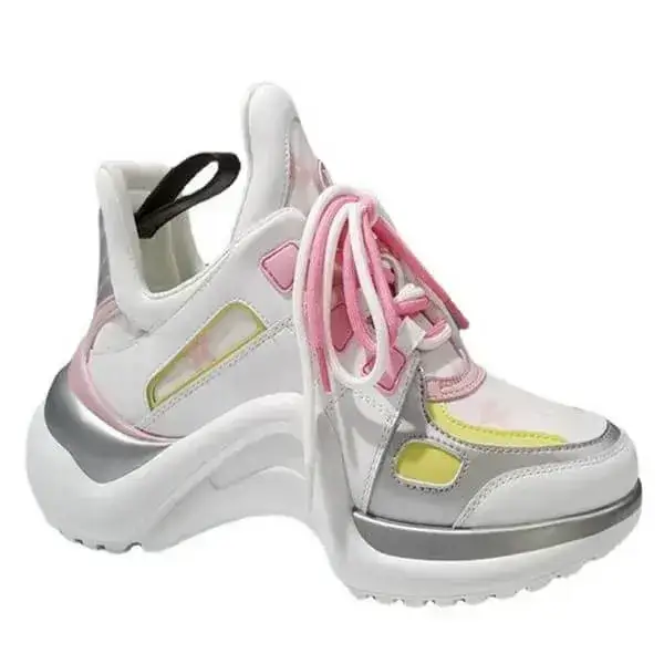 Womens Chunky Sneakers | Temperature-Regulating Low-Top Sports Shoes in Pink, Sky Blue