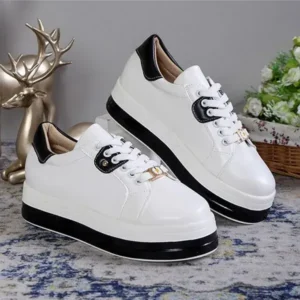 Speedupgadgets Women Fashion Round Toe Platform Colorblock Lace-Up Low Top Sneakers