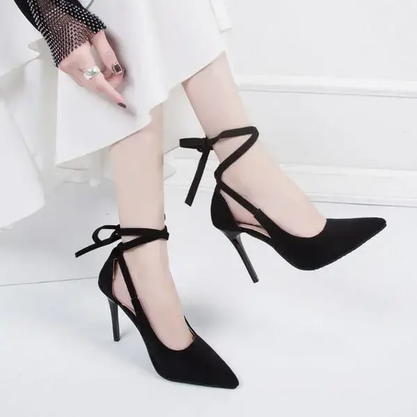 Speedupgadgets Women Fashion Solid Color Plus Size Strap Pointed Toe Suede High Heel Sandals Pumps