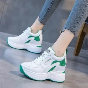 Speedupgadgets Women Fashion Round Toe Platform Medium Heel Lace-Up Colorblock Sneakers