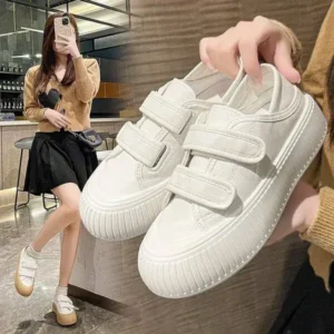 Speedupgadgets Women Fashion Round Toe Thick Sole Velcro Pu Sneakers