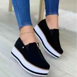 Speedupgadgets Women Fashion Retro Platform Mid Top Solid Color Sneakers