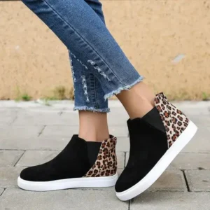 Speedupgadgets Women Fashion Round Toe Leopard Flat Elastic Slip-On Sneakers