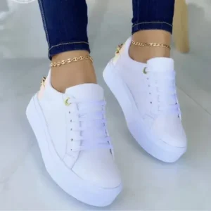 Speedupgadgets Women Fashion Round Toe Platform Lace Up Solid Color Sneakers