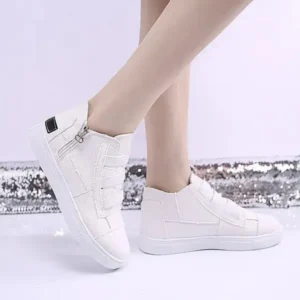 Speedupgadgets Women Fashion Round Toe Mid-Top Canvas Raw Edge Elastic Sneakers