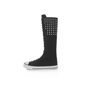 Speedupgadgets Women Fashion Rivet Decor Side Zipper Canvas High Boots