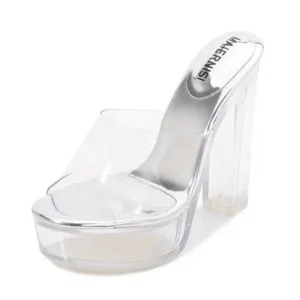 Speedupgadgets Women Fashion Plus Size Transparent Crystal Chunky Heel Platform High