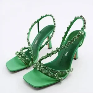 Speedupgadgets Women Fashion Plus Size Sexy Rhinestone Strap Square Toe Heeled Sandals