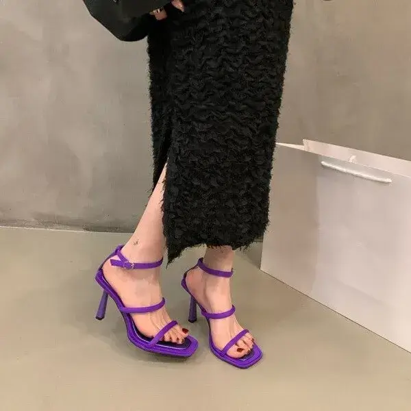Speedupgadgets Women Fashion Sexy Simple Strap Square Toe Heeled Sandals
