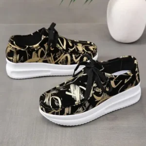 Speedupgadgets Casual Graffiti Round Toe Platform Plus Size Sneakers