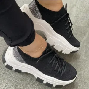 Speedupgadgets Wedge Heel Flying Woven Colorblock Lace-Up Sneakers Large Size Casual Low Top Women Shoes