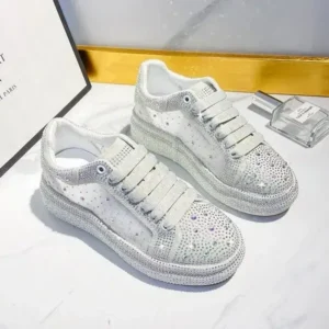 Speedupgadgets Women Fashion Sparkling Rhinestones Decorative Lace-Up Design Platform Sneakers