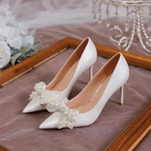 Speedupgadgets Women Fashion Sexy Pointed Satin Pearl Pointed Toe Shoes