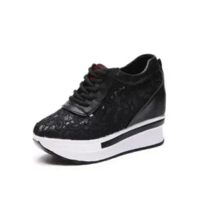 Speedupgadgets Women Sexy Lace Design Lace-Up Breathable Wedge Platform Sneakers