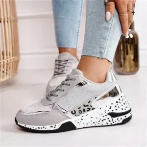 Speedupgadgets Women Fashion Casual Leopard Print Color Matching Lace-Up Platform Sneakers