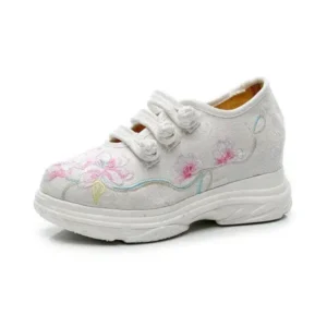 Speedupgadgets Women Casual Flower Embroidered Round Toe Platform Canvas Sneakers