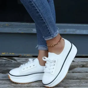 Speedupgadgets Women Simple Casual Knit Upper Thick-Soled Lace-Up Sneakers