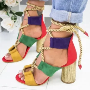 Speedupgadgets Women Fashion Sexy Cross Hollow Lace Up Design Color Blocking High Heel Sandals Shoes