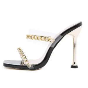 Speedupgadgets Women Sexy Plus Size Metal Chain Square-Toe High Heel Sandals