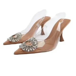 Speedupgadgets Summer Women Fashion Plus Size Pointed Toe Rhinestone Transparent Heeled Sandals