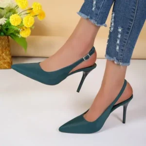 Speedupgadgets Summer Women Fashion Plus Size Elegant Pointed Toe Strap Buckle Sling Back Stiletto Heel PU Sandals