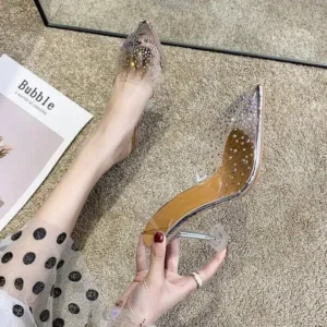 Speedupgadgets Women Fashion Sexy Rhinestone Decorative Pointed Toe Transparent High Heel Sandals