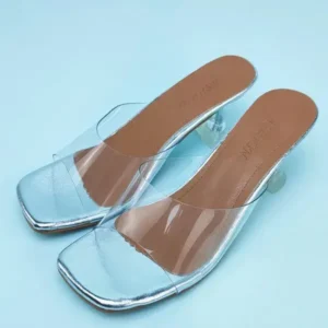 Speedupgadgets Women Fashion Casual Square Toe Transparent Design Mid Heel Slippers