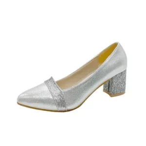 Speedupgadgets Women Fashion Casual Sequins Pointed Toe Pumps With Chunky Heels