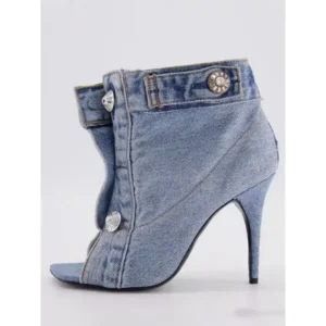 Speedupgadgets Women Fashion High Heel Denim Button High Top Boots