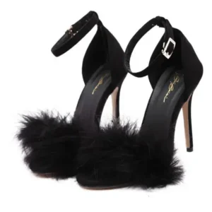 Speedupgadgets Women Fashion Sexy PU Solid Color Feather Peep Toe Stiletto Heel Ankle Strap Buckle Sandals