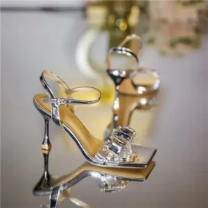 Speedupgadgets Women Fashion Sexy PU Rhinestone Square Toe Ankle Strap Buckle Stiletto Heel Sandals