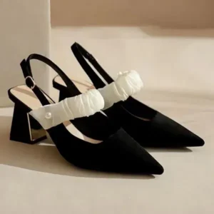 Speedupgadgets Women Fashion Elegant Solid Color PU Pointed Toe Kitten Heel Sandals