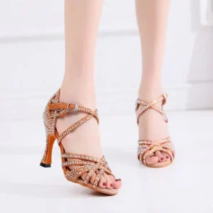 Speedupgadgets Women Fashion Solid Color Suede Rhinestone High Heel Ankle Strap Buckle Sandals