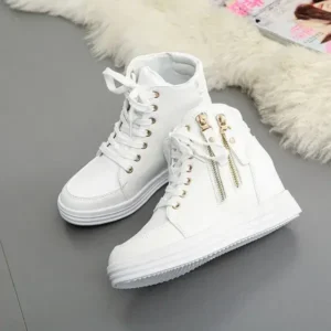 Speedupgadgets Women Fashion Solid Color Side Zipper Lace-Up Round Head Thick-Soled Sneakers