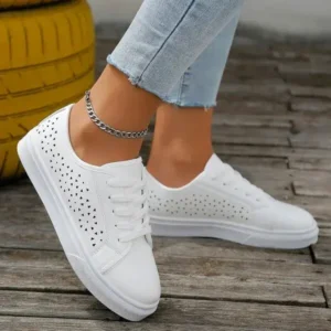 Speedupgadgets Women Fashion Solid Color Plus Size Hollow Lace-Up Round-Toe Sneakers