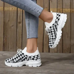 Speedupgadgets Summer Women Fashion Casual Geometric Print Fly-Woven Lace-Up Sneakers