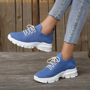 Speedupgadgets Women Fashion Casual Breathable Flying Woven Lace-Up Thick-Soled Sneakers