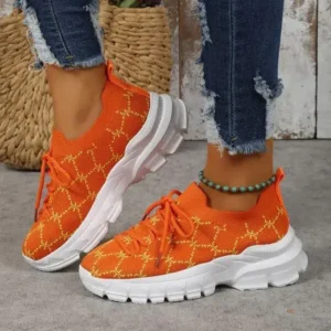 Speedupgadgets Women Fashion Plus Size Casual Flying Woven Lace-Up Round Toe Sneakers