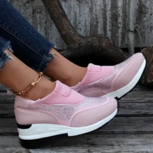 Speedupgadgets Women Fashion Casual Rhinestone Breathable Wedge Heel Sneakers