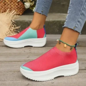 Speedupgadgets Women Fashion Casual Color Blocking Fly-Woven Thick-Soled Sneakers