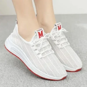 Speedupgadgets Women Fashion Mesh Solid Color Lace-Up Sneakers