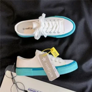 Speedupgadgets Women Fashion Cream Blue Canvas Lace-Up Sneakers