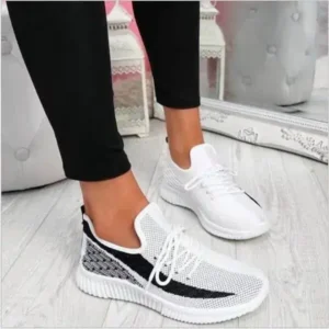 Speedupgadgets Women Fashion Casual Thick Sole Breathable Fly Woven Thick Sole Lace Up Sneakers