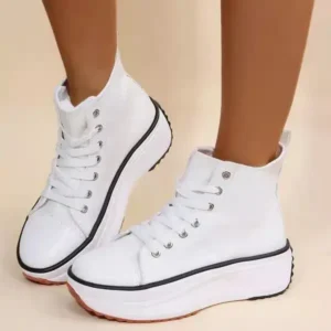 Speedupgadgets Women Fashion Platform Round Toe Canvas Lace Up Sneakers