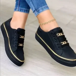 Speedupgadgets Women Thick Bottom Chain Casual Round Toe Fashion Pu Sneakers