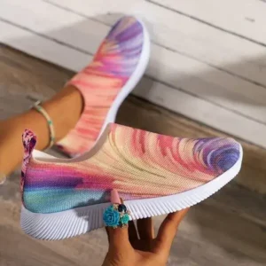 Speedupgadgets Women Fashion Round Multicolor Gradient Rainbow Mesh Sneakers